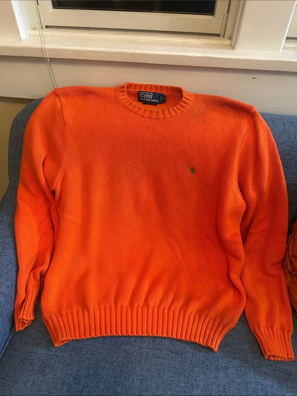 Polo by Ralph Lauren Bright Orange Crewneck Sweater with Green Pony